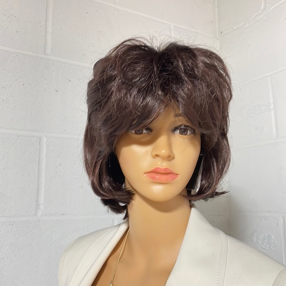 NWT 11” dark brown wig natural puff volume thick top layers adjustable bangs DP - Picture 16 of 16